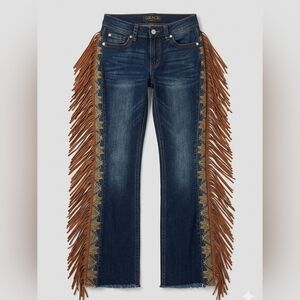 Grace in LA Tassel Fringe Trim Cowgirl Easy Fit Jeans Sz 24 x 29